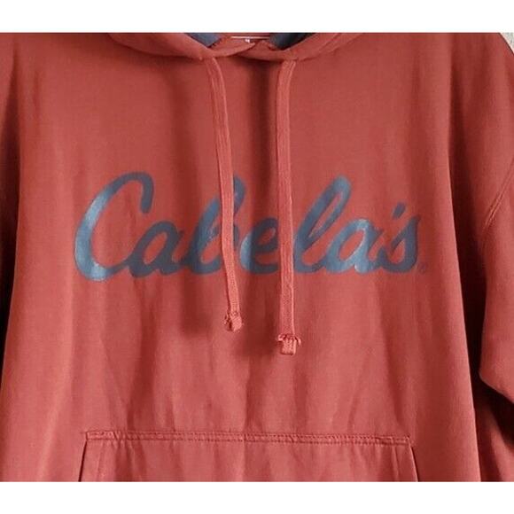 CABELA'S Men's M Hoodie Sweatshirt Rust Brown Gray Logo Drawstring Chest 42" - Picture 4 of 7